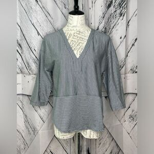 Madewell Top V-Neck 3/4 Sleeves Stripe Navy White M